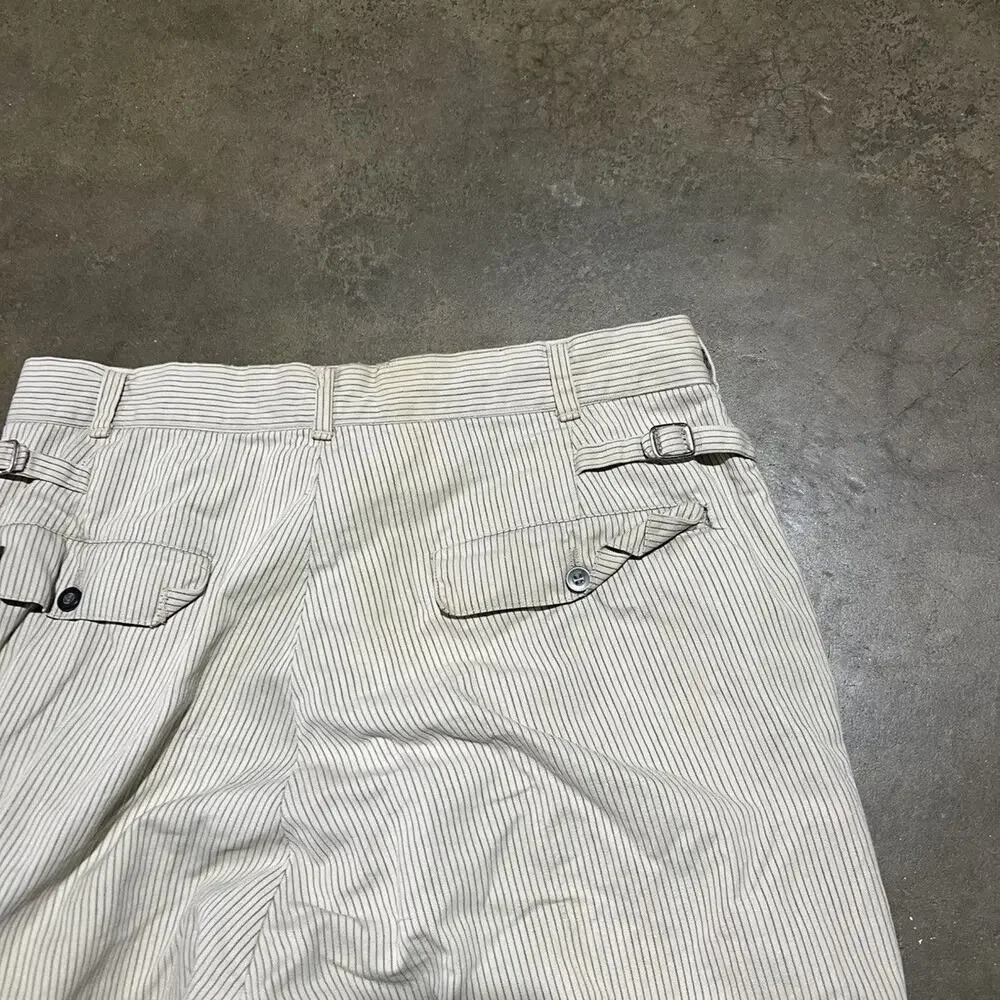 Vintage 50s White/Green Striped Side Clasp Pants 28x29